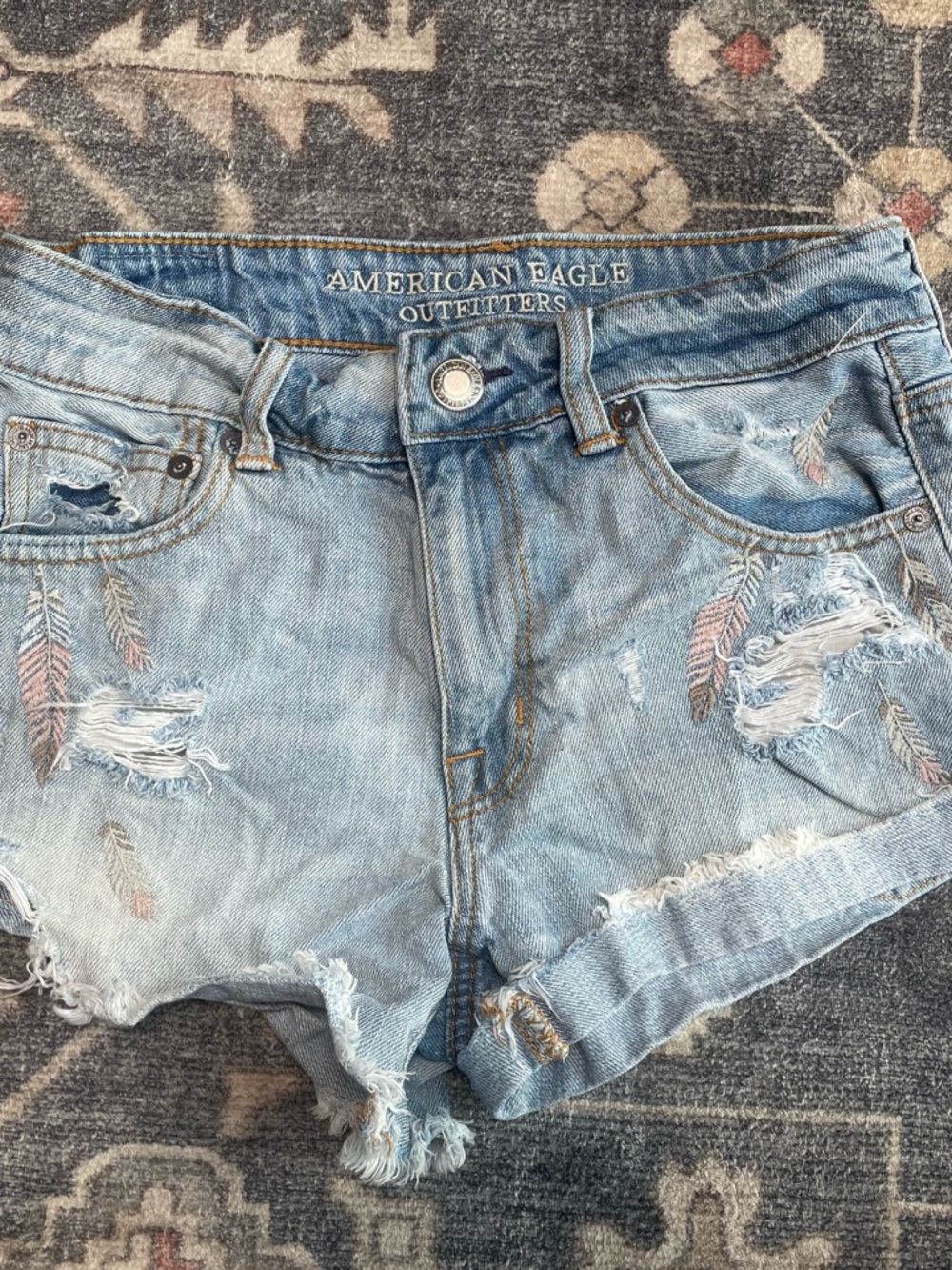 American Eagle Light Blue Distressed Denim Shorts